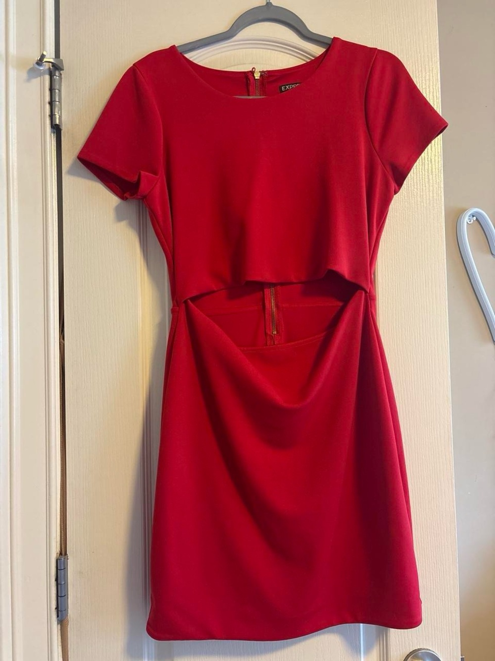 Express Red Cutout Short Sleeve Mini Dress with Zip Back